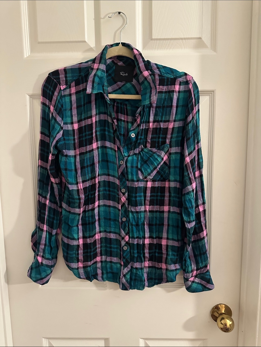 Rails Teal Black and Pink Plaid Button-Up Shirt